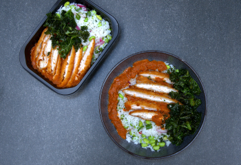 Chicken Katsu Curry Fluffy Coconut Rice, Fried Kale, Edamame Beans, Spring Onions